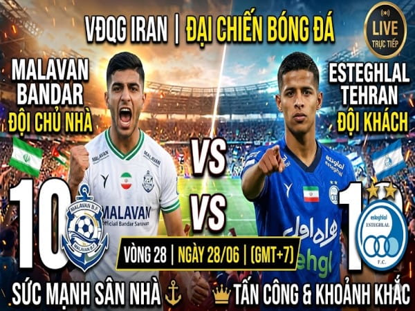 Nhận định chuyên gia Malavan Bandar vs Esteghlal Tehran 17h59 hôm nay